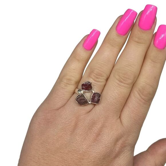 Raw Rough Pink Tourmaline Ring Size 6 Solid Sterling Silver 925 Natural Stone - Picture 3 of 8